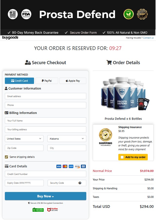 Prosta Defend Order page